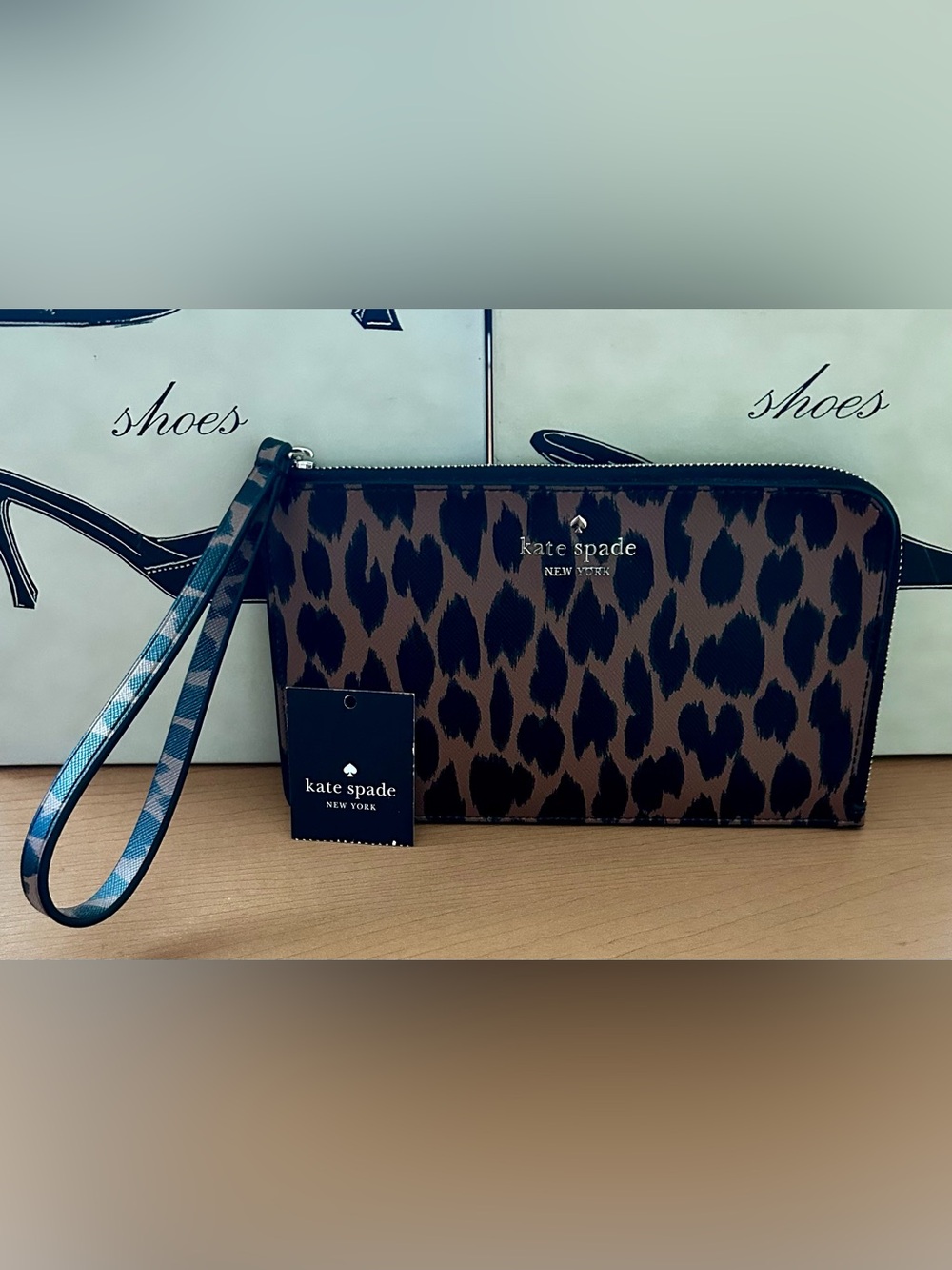 kate spade Leopard Print Wristlet in Brown & Black
